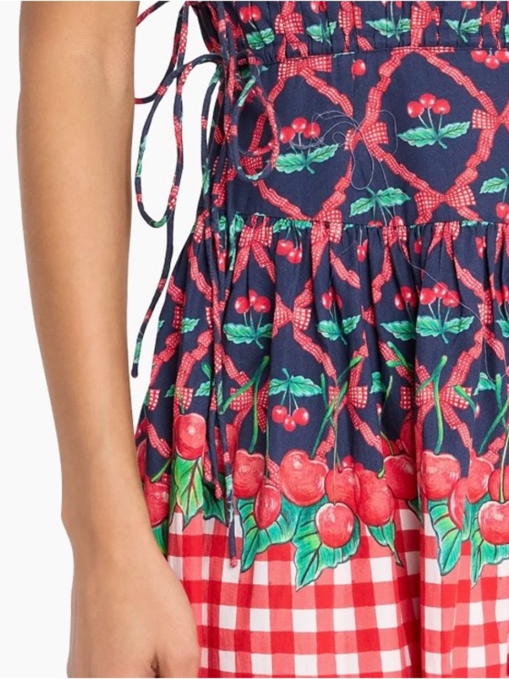 Damson Madder Kelia Cherry Pie Gingham Strapless Cotton Midi Sundress US 8 UK 12 - Picture 5 of 11